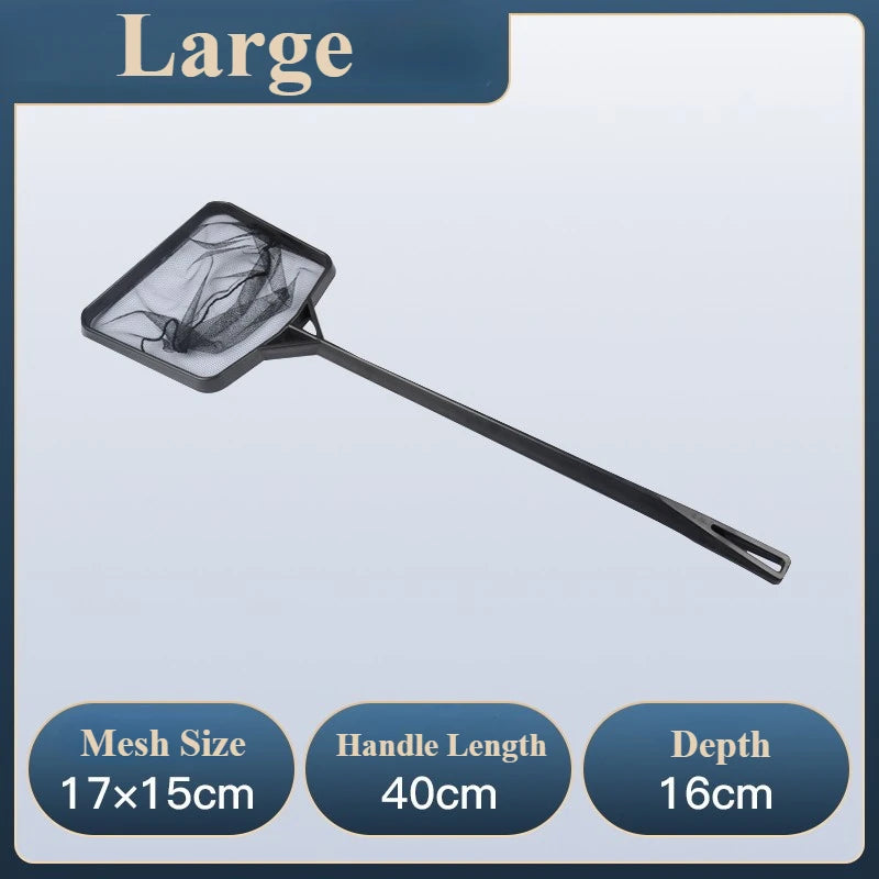Red de pesca portátil de mango largo cuadrada, accesorios para acuario, red de pesca, red de cuchara, red de alta calidad para pecera, 3 tamaños