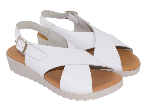 SANDALIA CRUZADA PIEL HEBILLA PLANTA GEL PIEL BLANCO