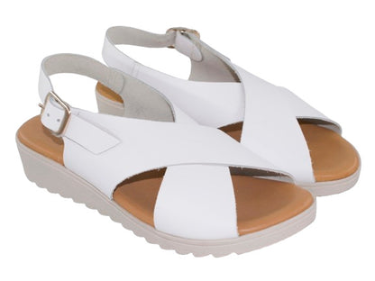 SANDALIA CRUZADA PIEL HEBILLA PLANTA GEL PIEL BLANCO