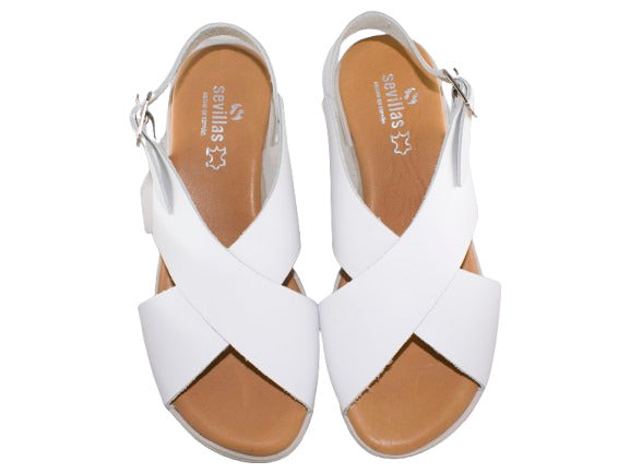 SANDALIA CRUZADA PIEL HEBILLA PLANTA GEL PIEL BLANCO