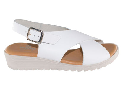 SANDALIA CRUZADA PIEL HEBILLA PLANTA GEL PIEL BLANCO