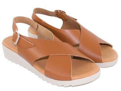 SANDALIA CRUZADA PIEL HEBILLA PLANTA GEL PIEL CUERO