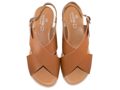 SANDALIA CRUZADA PIEL HEBILLA PLANTA GEL PIEL CUERO