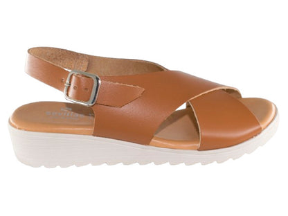 SANDALIA CRUZADA PIEL HEBILLA PLANTA GEL PIEL CUERO