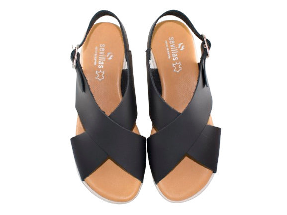 SANDALIA CRUZADA PIEL HEBILLA PLANTA GEL PIEL NEGRO