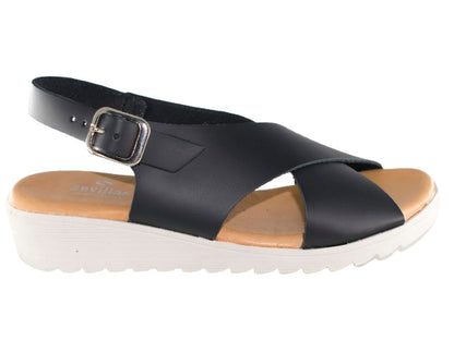 SANDALIA CRUZADA PIEL HEBILLA PLANTA GEL PIEL NEGRO
