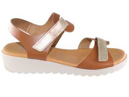 SANDALIA PIEL DOS VELCROS PLANTA GEL PIEL CUERO