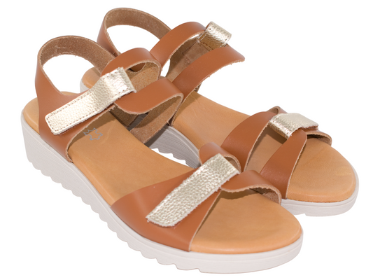 SANDALIA PIEL DOS VELCROS PLANTA GEL PIEL CUERO