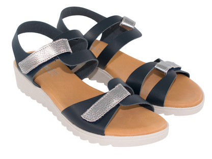 SANDALIA PIEL DOS VELCROS PLANTA GEL PIEL MARINO