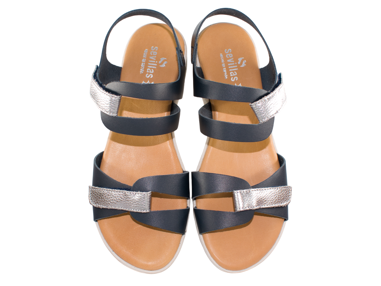 SANDALIA PIEL DOS VELCROS PLANTA GEL PIEL MARINO