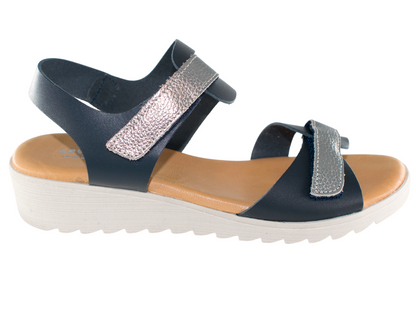 SANDALIA PIEL DOS VELCROS PLANTA GEL PIEL MARINO