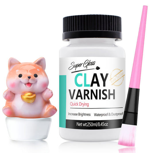 Barniz de arcilla con pinceles, barniz acrílico, esmalte de arcilla de secado al aire.