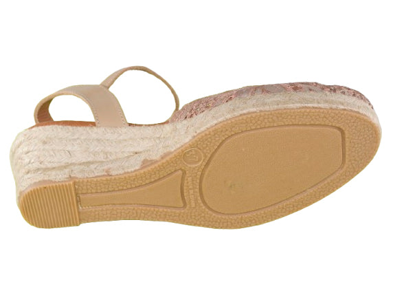 SANDALIA PULSERA BANDA 2A PLANTA PIEL GEL CUÑA YUTE 4C CAMEL