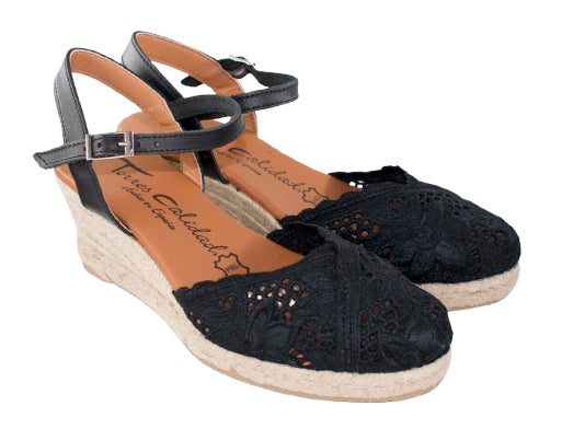 SANDALIA PULSERA BANDA 2A PLANTA PIEL GEL CUÑA YUTE 4C NEGRO