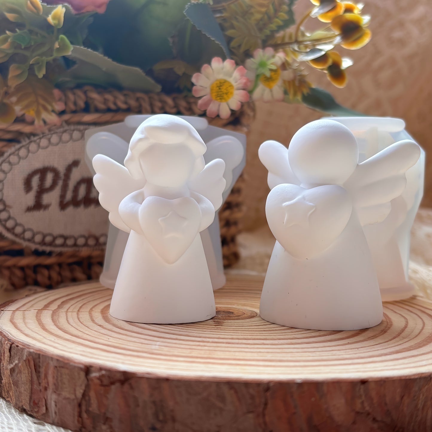 Moldes de silicona y resina para diseños de ángeles con forma de corazón en 3D, moldes para hacer velas, adornos navideños con 2 estilos para elegir.