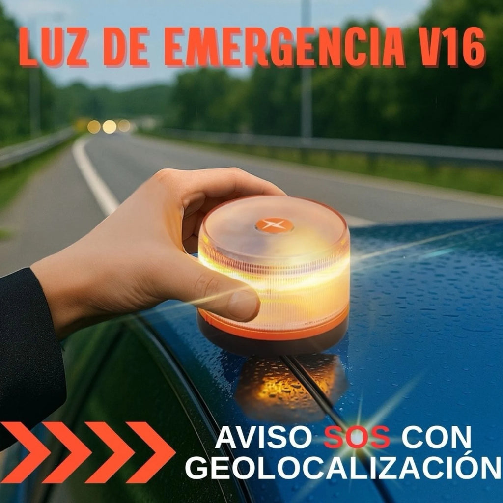 Baliza V16 Homologada DGT con Geolocalización y Señal LED 360º de Alta Intensidad para Máxima Seguridad en Carretera durante Averías, Paradas o Emergencias con Base Imantada.