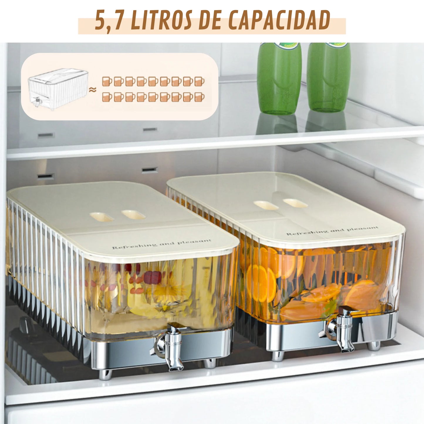 Dispensador de bebidas Xokotaki con grifo y capacidad de 5,3 l. Jarra de agua para refrigerador con dispensador. Contenedor para bebidas para refrigerador. Dispensador de agua con grifo.