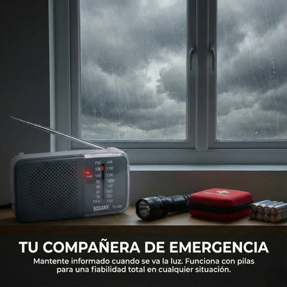 Radio portátil pequeña Sodany con amplificador de potencia (AM/FM) a pilas, de bolsillo, con altavoz y conector para auriculares.