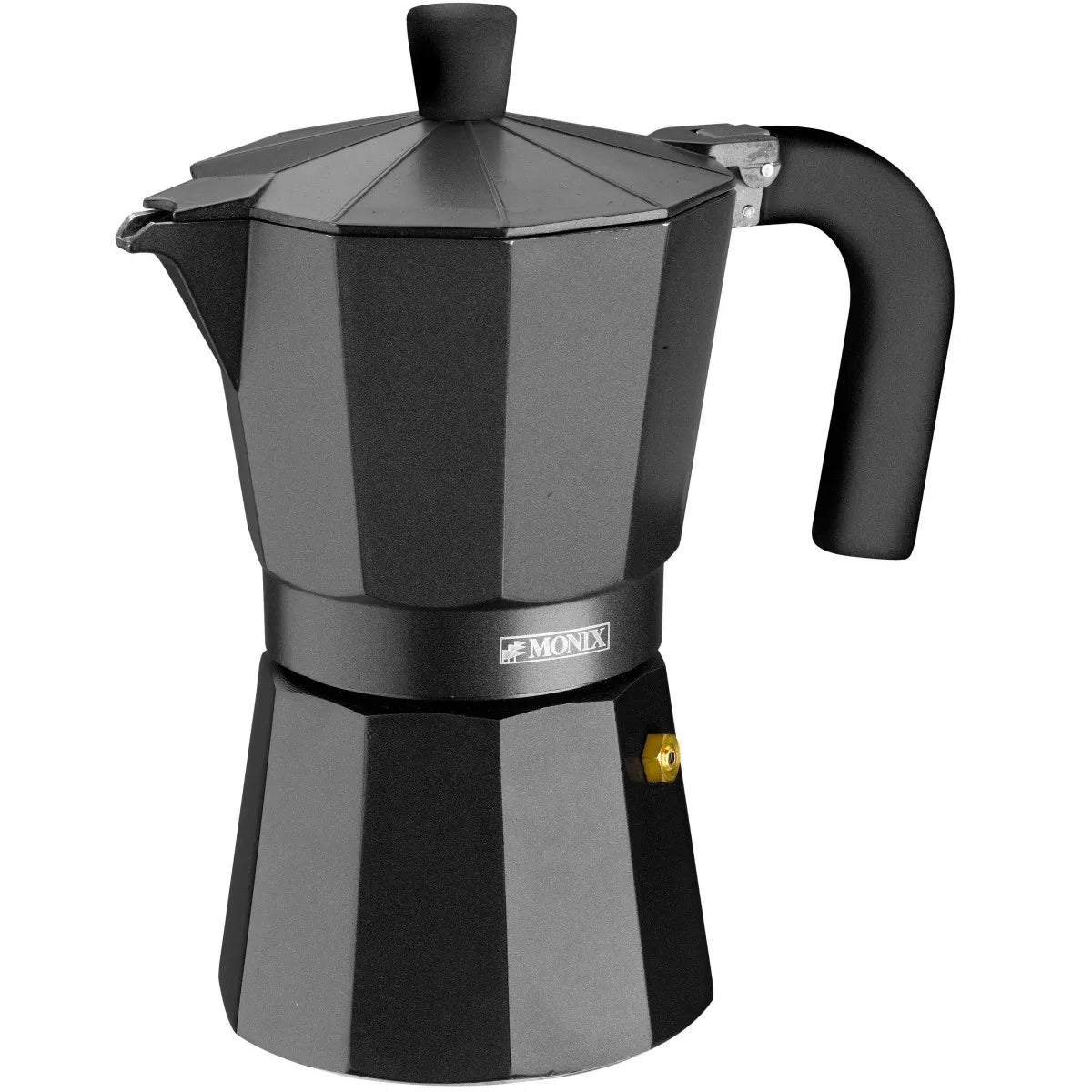 Cafetera italiana Monix Noir Vitro de aluminio. De 1 a 12 tazas de café. Apta para cocinas de gas, vitrocerámica y eléctricas.