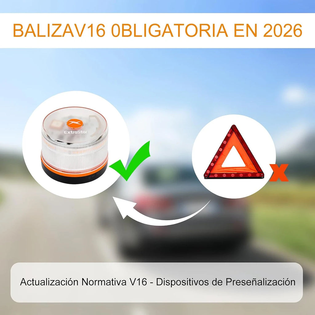 Baliza V16 Homologada DGT con Geolocalización y Señal LED 360º de Alta Intensidad para Máxima Seguridad en Carretera durante Averías, Paradas o Emergencias con Base Imantada.