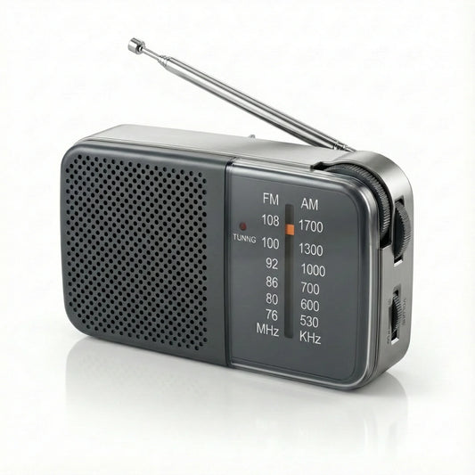 Radio portátil pequeña Sodany con amplificador de potencia (AM/FM) a pilas, de bolsillo, con altavoz y conector para auriculares.