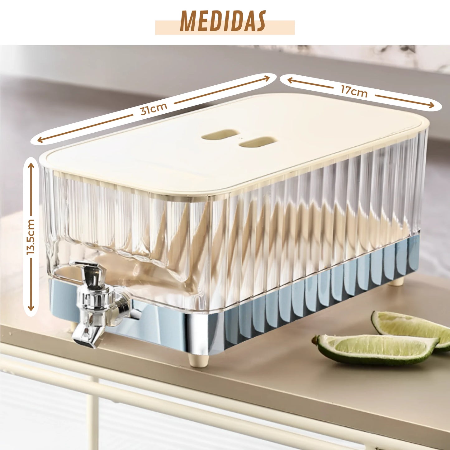 Dispensador de bebidas Xokotaki con grifo y capacidad de 5,3 l. Jarra de agua para refrigerador con dispensador. Contenedor para bebidas para refrigerador. Dispensador de agua con grifo.