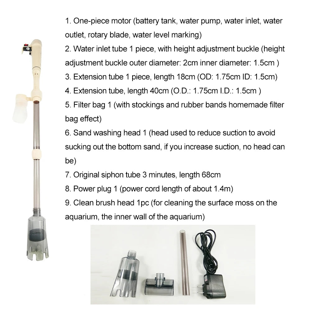 Limpiador de grava eléctrico para acuarios, limpieza de peceras con doble fuente de alimentación para una limpieza eficiente y cambio de agua de 90 grados.