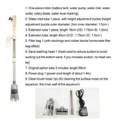 Limpiador de grava eléctrico para acuarios, limpieza de peceras con doble fuente de alimentación para una limpieza eficiente y cambio de agua de 90 grados.
