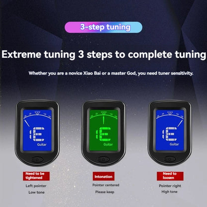 Afinador de guitarra recargable para todo tipo de instrumentos musicales de cuerda (guitarras, bajos, ukeleles, violines, mandolinas y banjos).