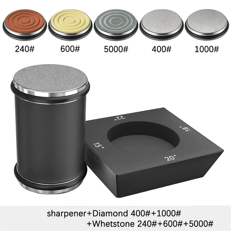 Kit de afilador de cuchillos de 4 ángulos con rodillo de filo recto y piedra de afilar de diamante industrial.