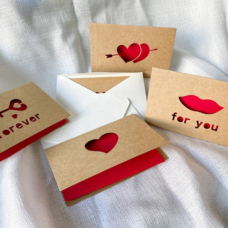 Tarjetas de regalo de amor, papel Kraft rojo, invitación, boda, feliz día de San Valentín, tarjeta de felicitación, festival, fiesta, suministros, decoración, mixto