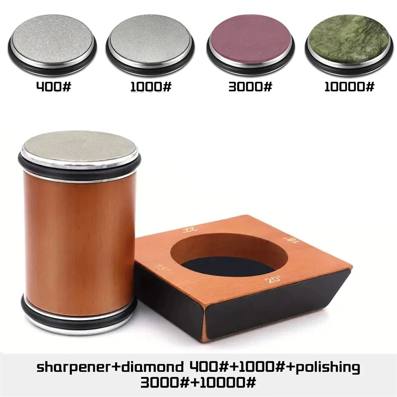 Kit de afilador de cuchillos de 4 ángulos con rodillo de filo recto y piedra de afilar de diamante industrial.