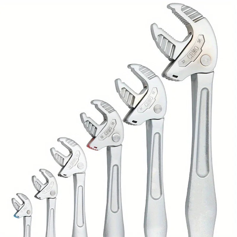 Llave de garra de cangrejo industrial de alta resistencia con trinquete autoajustable y mordaza ancha para la fabricación de tuberías de automoción.