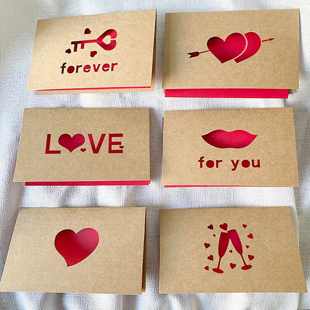 Tarjetas de regalo de amor, papel Kraft rojo, invitación, boda, feliz día de San Valentín, tarjeta de felicitación, festival, fiesta, suministros, decoración, mixto