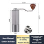 Molinillo de café manual de acero inoxidable con fresa cónica y ajuste ajustable. Molinillo de mano portátil de alta calidad.