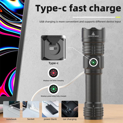 Linterna láser blanca de 2000 lúmenes con zoom, recargable por USB-C