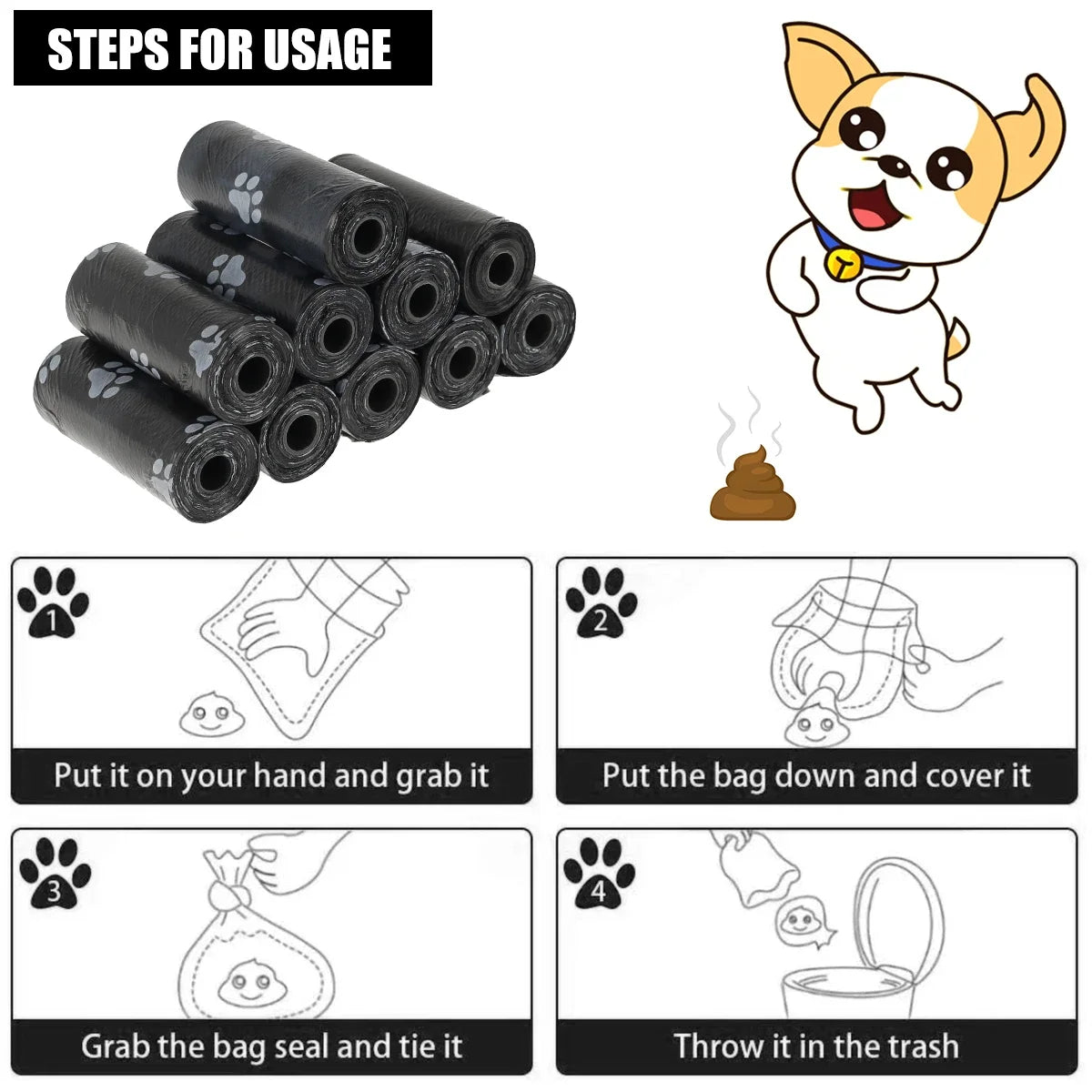 Bolsas para excrementos de perro (10/50 rollos) para exteriores, ecológicas.