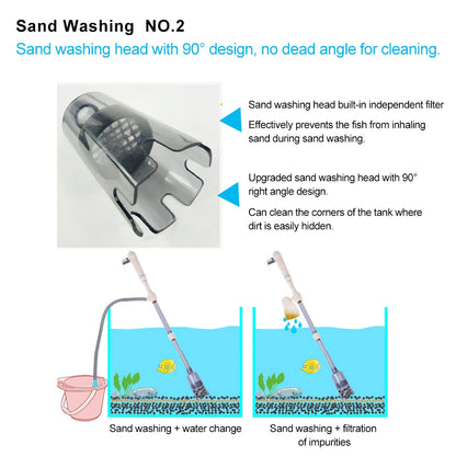 Limpiador de grava eléctrico para acuarios, limpieza de peceras con doble fuente de alimentación para una limpieza eficiente y cambio de agua de 90 grados.