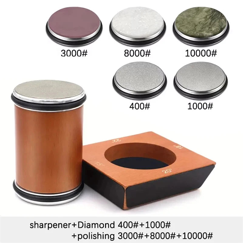 Kit de afilador de cuchillos de 4 ángulos con rodillo de filo recto y piedra de afilar de diamante industrial.