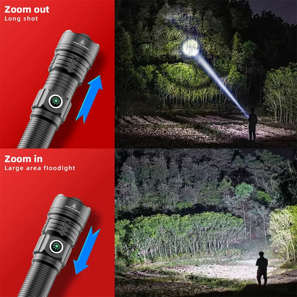 Linterna láser blanca de 2000 lúmenes con zoom, recargable por USB-C