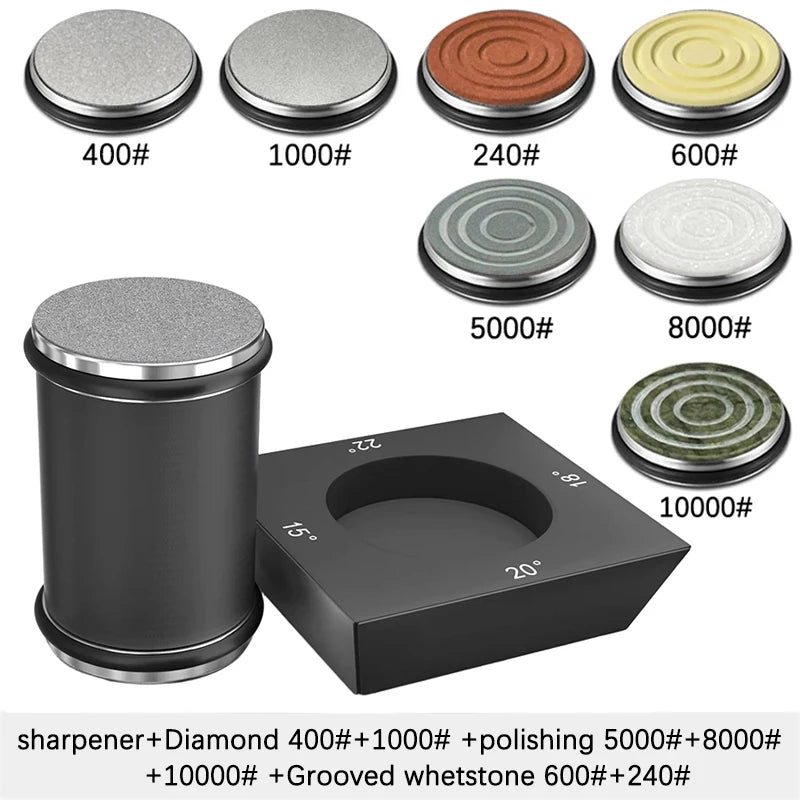 Kit de afilador de cuchillos de 4 ángulos con rodillo de filo recto y piedra de afilar de diamante industrial.