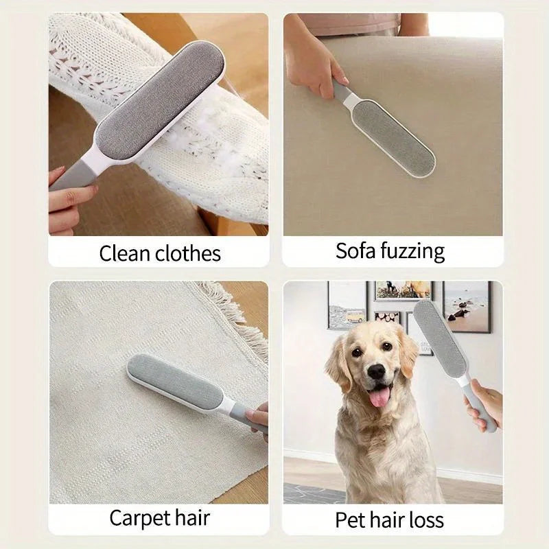 Quitapelos de mascotas de doble cara, cepillo electrostático manual para pelusas, ideal para gatos, ropa, sofás, muebles y limpieza de alfombras.