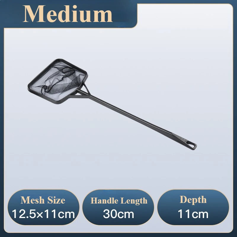 Red de pesca portátil de mango largo cuadrada, accesorios para acuario, red de pesca, red de cuchara, red de alta calidad para pecera, 3 tamaños