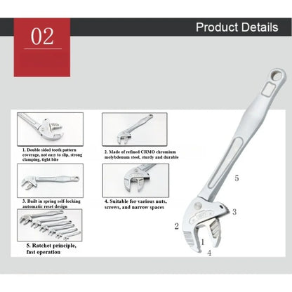 Llave de garra de cangrejo industrial de alta resistencia con trinquete autoajustable y mordaza ancha para la fabricación de tuberías de automoción.