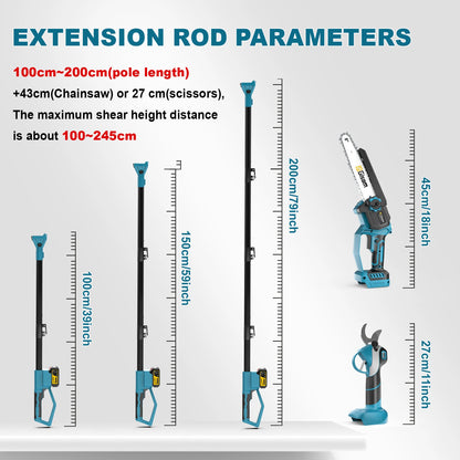 Tijeras de motosierra eléctrica telescópica sin escobillas Gisam 4 en 1, herramienta de poda para ramas altas de jardín, compatible con batería Makita de 18 V.