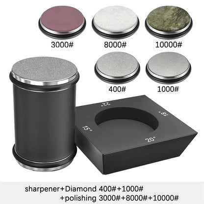 Kit de afilador de cuchillos de 4 ángulos con rodillo de filo recto y piedra de afilar de diamante industrial.