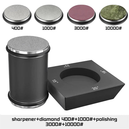 Kit de afilador de cuchillos de 4 ángulos con rodillo de filo recto y piedra de afilar de diamante industrial.