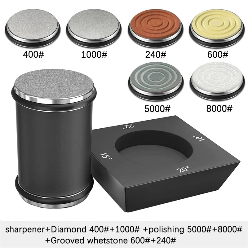 Kit de afilador de cuchillos de 4 ángulos con rodillo de filo recto y piedra de afilar de diamante industrial.