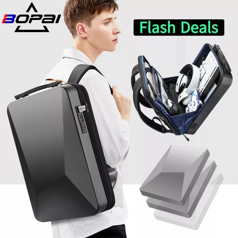 Mochila BOPAI para portátil de 17,3 pulgadas, antirrobo, impermeable, para viajes, para hombre, con carga USB