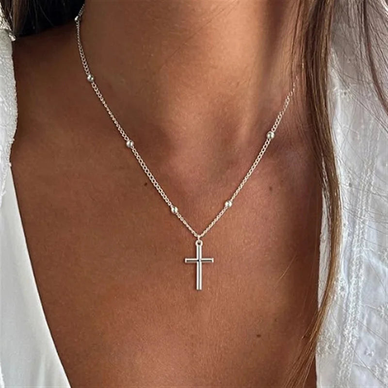 Nuevo collar de cruz de plata de ley 925